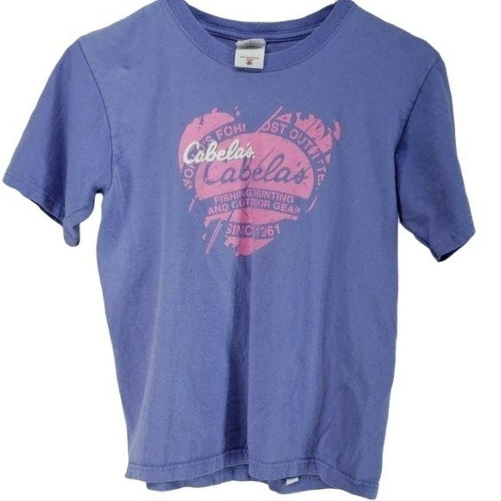 Cabela's Girl's Purple Pink Heart Short Sleeve Tee Shirt Size Medium